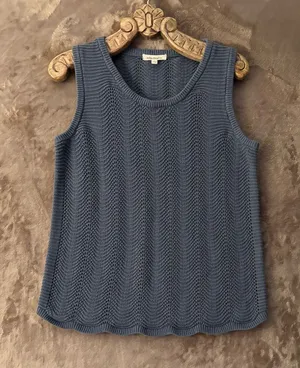 Indigo Textured Sleeveless Pullover Knit Tank Top Women’s Slate Blue Size L thumbnail 1
