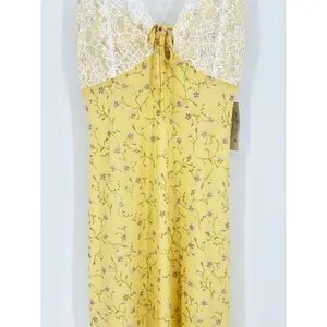 Kirious Los Angeles Yellow Floral Lace Trim Slip Dress Size‎ Large Side Slit NWT thumbnail 10