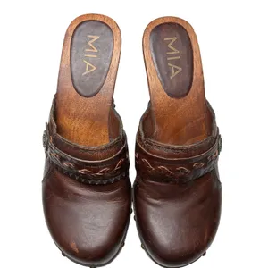 MIA Brown Leather Clogs Womens 7 Braided Studded Wood Platform Boho 70s thumbnail 11