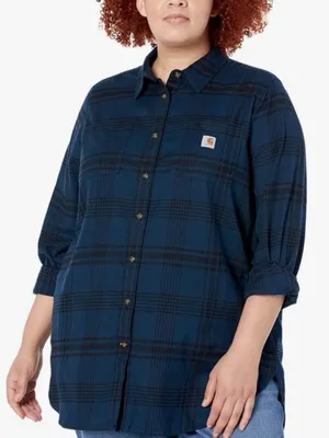 Carhartt Womens Rugged Flex Relaxed Fit Flannel Long-Sleeve Plaid Tunic Size XXL thumbnail 1