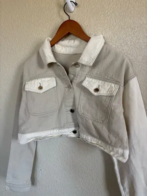 Cropped cream denim jacket White Size M thumbnail 3