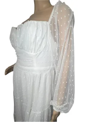 Lulus White Swiss Dot Sheer Long Sleeve Cottagecore Prairie Midi Dress thumbnail 3