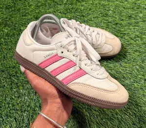 Adidas Samba OG Womens 6 Cream White Pink Stripes Brown Gum Sole Sneakers thumbnail 1