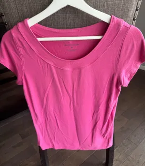 Hillard & Hanson Bright Pink Scoop Neck Short Sleeve Tee thumbnail 1