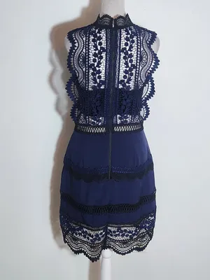 Self-Portrait Navy and Black Lace Cutout Cocktail Mini Dress Size 8 thumbnail 4