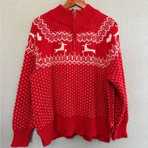 Aerie Christmas Fair Isle‎ Quarter Zip Chunky Knit Sweater thumbnail 3
