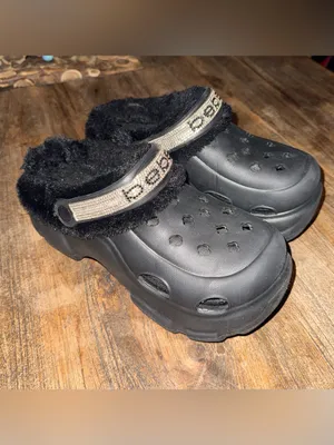 BEBE Women's Black Furry Platform Strap Fall winter Clogs Shoes 38-39 size 8 thumbnail 3