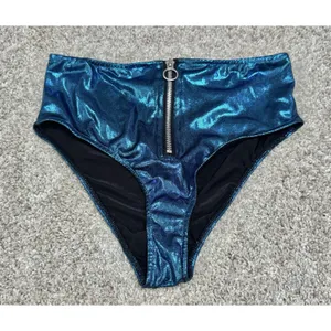 Club Exx Metallic Blue High Waist Bikini Bottom Zip Front Sz M Rave Festival thumbnail 2