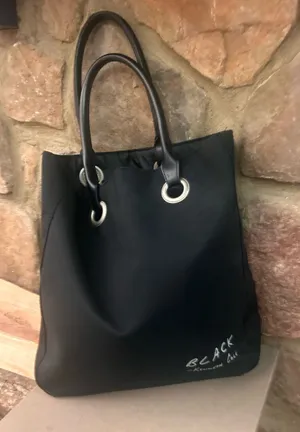 Kenneth Cole Black Tote with Silver Eyelet Handles thumbnail 1