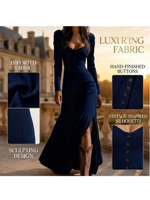 NEW Blue Western Cowgirl Long Sleeve Deep V Neck Boho Vintage Maxi Dress S thumbnail 2