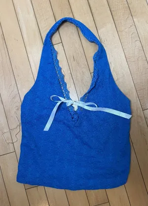 Wild Fable Bright Blue Stretch Lace Seamless Halter Top Size XS thumbnail 1