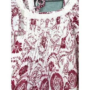 Maeve Anthropologie Dress S Red Floral Babydoll Mini Flutter Sleeve Lace Cottage thumbnail 5