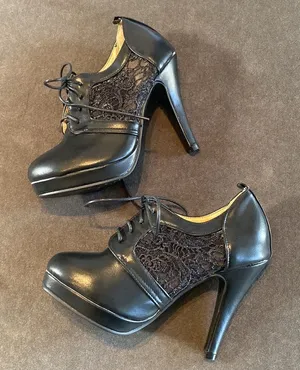 Women’s Black High Heel Booties with Lace Detail Size 5.5 thumbnail 1