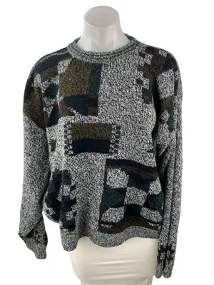 Michael Gerald Womens Gray Geometric Crewneck Long Sleeve Knit Sweater Top Sz L thumbnail 1