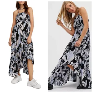 Free People Heat Wave Printed Maxi Slip Dress Large Blue Floral Bohemian thumbnail 2