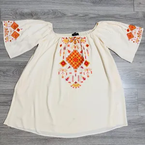 Lucky‎ & Blessed Cream Embroidered Off Shoulder Boho Western Dress Medium DR007 thumbnail 3
