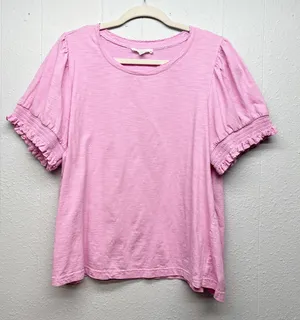 Jane & Delancey Womens Pink Top 2X 100% Cotton Stretch Smocked Minimalist Casual thumbnail 1