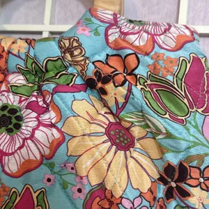Vtg 2000s Vera Bradley Silk Quilted Floral Handbag Wooden Handles Pink Lining thumbnail 5