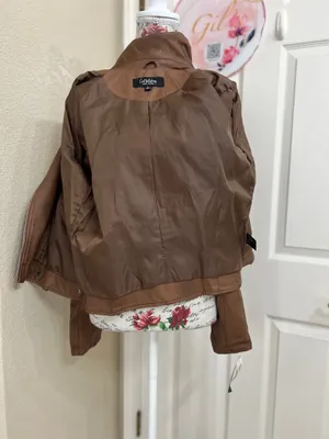 CoffeeShop Brown Faux Leather Moto Biker Jacket Size L thumbnail 5