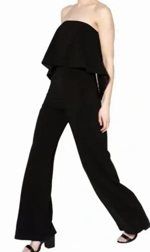 DO+BE -714 Strapless Jumpsuit‎ Wide Leg Ruffle Sexy Back Stretchy Black Small thumbnail 1