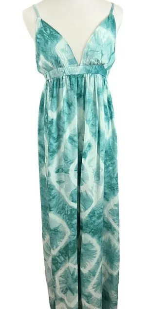 Sadie & Sage Green Linen Blend Tie Dye Maxi Dress M thumbnail 1