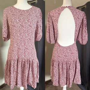 Free People Dancing In The Dark‎ Mini Dress Womens Large Maroon Floral Open Back thumbnail 2