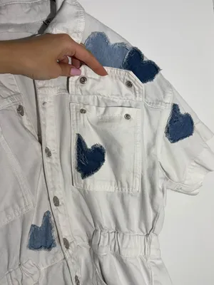 We The Free White Patchwork Denim Shortalls with Light Blue Heart Patch thumbnail 10