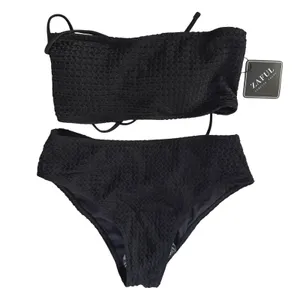 NWT ZAFUL Black Bandeau‎ Bikini Set High Cut High Rise Strapless Small thumbnail 5