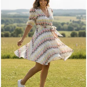 N12H White Eyelet Mini Wrap Dress XS Fit & Flare Cotton Zigzag Cottage $260 thumbnail 5