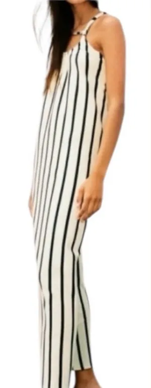 Zara Cotton Knit Striped Midi Dress in Navy Cream Size M thumbnail 1