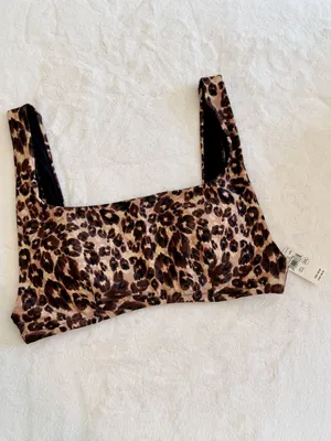 NWT Aerie Leopard Scoop Bikini Top - Size: Large thumbnail 2