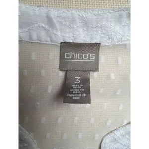 Chicos Sheer Embroidered White 3/4 Sleeve Button Front Pintuck Detail Sz 3 or XL thumbnail 2