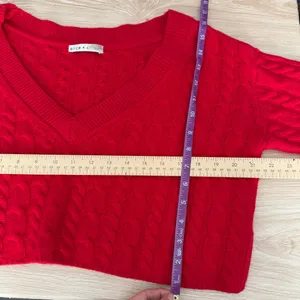 Alice + Olivia XS Ayden Crop Wool Cashmere Sweater‎ Cable Knit Red Valentines thumbnail 9
