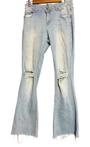 Source Unknown Jeans Women Large Light Wash Distressed Flare Jeans High Rise Bell‎ Bottoms thumbnail 1