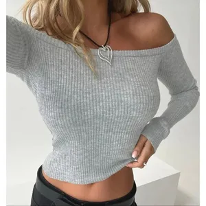 Princess Polly Gray Ribbed Long Sleeve Knit Top Square Neck Fitted Sweater M/L thumbnail 1