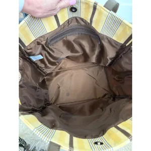 Restoration hardwareStriped Canvas Tote Bag Large Yellow Brown Snap Closure‎ thumbnail 9