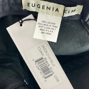 NEW Eugenia Kim 100% Leather Black Patent Glossy Strap Back Baseball Cap Hat OS thumbnail 3