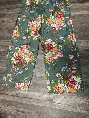 Band of the Free Floral Wide Leg Jumpsuit Size M Sage Green Boho thumbnail 8