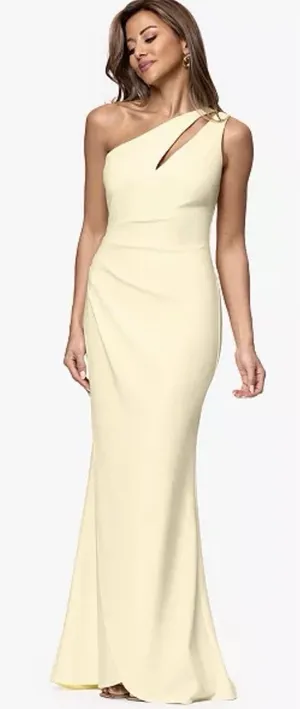 Betsy and Adam Women's One-Shoulder Side Ruched Ball Gown Lemon Size 10 Petite thumbnail 1