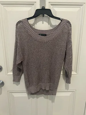 INC International Concepts Taupe Open-Knit Scoop Neck Sweater thumbnail 4