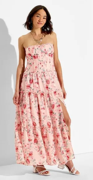 wild fable Pink Floral Strapless Tiered Maxi Dress thumbnail 1