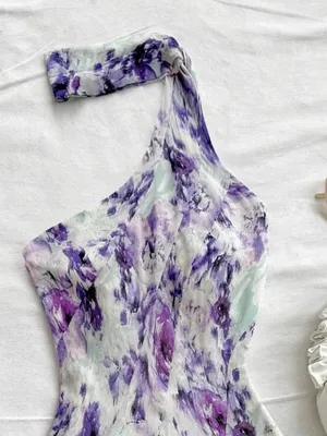SheIn Floral Purple Print One-Shoulder Women’s Dress thumbnail 5