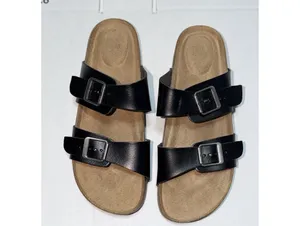 Size 9 Women’s Time and Tru slide sandals Two Band Footbed Slide Sandal black thumbnail 9