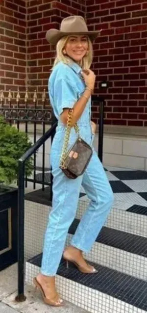 FREE PEOPLE Marci Denim Jumpsuit in Wash Clear Skies Size X-Small thumbnail 16