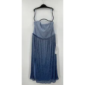 Dress The Population Blue Ombre Strapless Pleated Metallic Midi‎ Dress New thumbnail 4