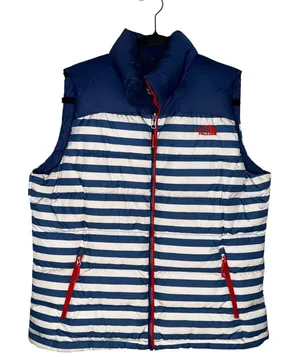 The North Face 700 Down Puffer Vest Womens Large Blue White Striped Good‎ Nuptse thumbnail 1