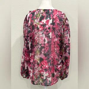 Chico's Vibrant Floral Blouse - Pink and Green thumbnail 2