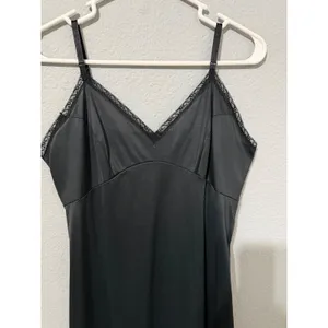 Vintage 90s Black Lace Trim Full Slip Dress S Adjustable Straps Midi Length thumbnail 10