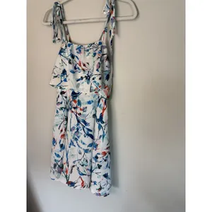 Parker L Nia Dress Blue Multi Flower Pattern Ruffled Front Mini Dress thumbnail 13