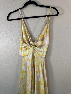 Fortunate One Yellow Floral Satin Maxi Dress Womens M Cutout Main Attraction thumbnail 9